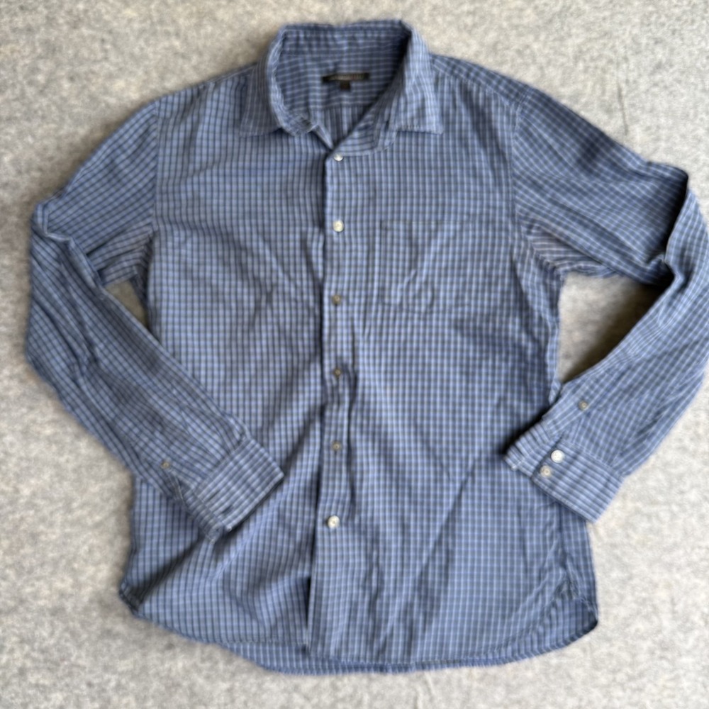 John Varvatos Shirt Mens Large Blue‎ Plaid Button Down Long Sleeve Casual Check